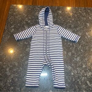 Hanna Andersson Blue Fleece Hooded Snowsuit One Piece Sz 70 6-12 Months Warm EUC